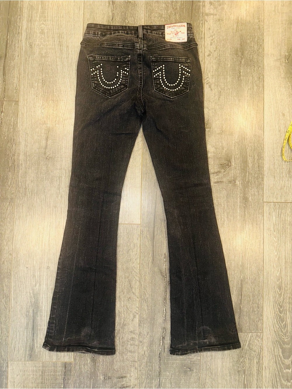 True Religion Women’s Becca Midrise Black Studded Back Pocket Bootcut Jeans